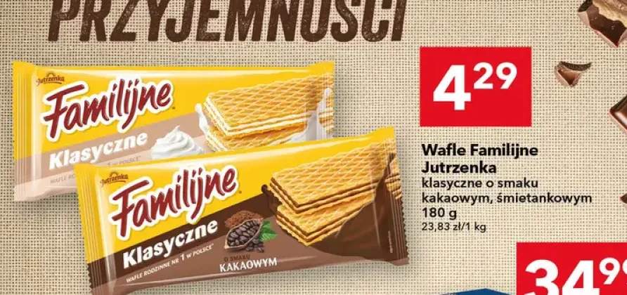 Wafle Jutrzenka klasyczne o smaku kakaowym, śmietankowym