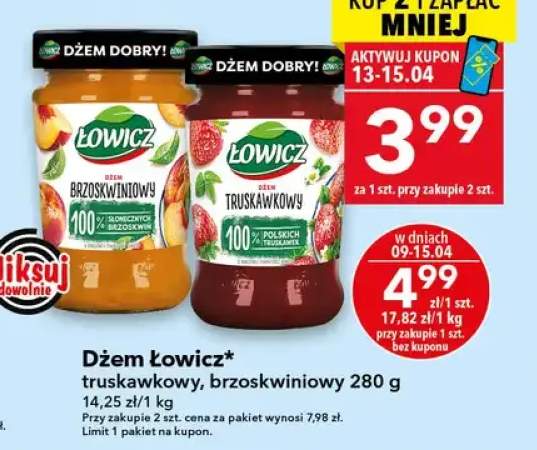 Dżem Łowicz truskawkowy, brzoskwiniowy