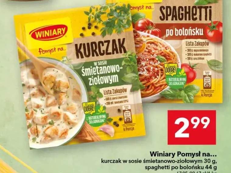 Pomysł na kurczak w sosie śmietanowo-ziołowym, spaghetti po bolońsku