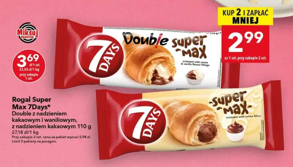 Rogal 7Days Super Max Double z nadzieniem kakaowym i waniliowym