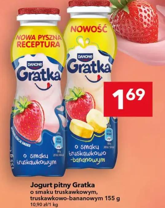 Jogurt pitny Gratka Danone o smaku truskawkowo-bananowym