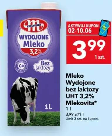 Mleko Wydojone bez laktozy UHT 3,2% Mlekovita