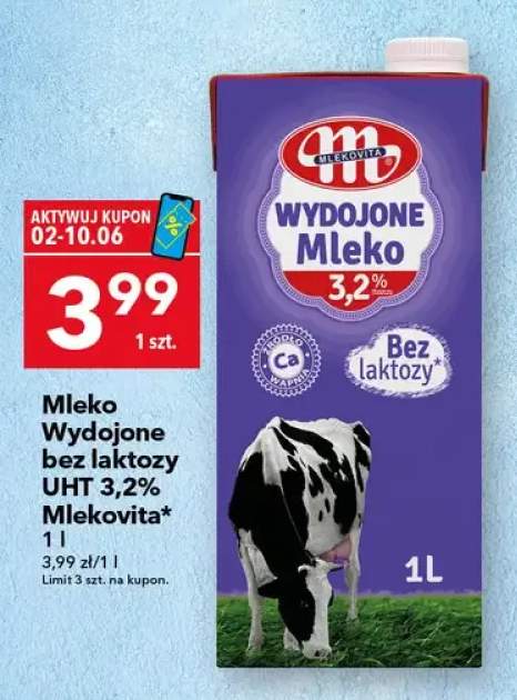 Mleko Wydojone bez laktozy UHT 3,2% Mlekovita