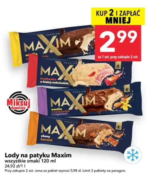 Lody na patyku Maxim truskawka w białej czekoladzie