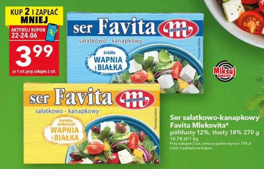 Ser sałatkowo-kanapkowy Favita Mlekovita półtłusty 12% +1 wariant
