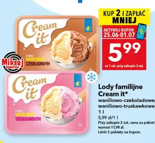 Lody familijne Cream it waniliowo-czekoladowe +1 wariant