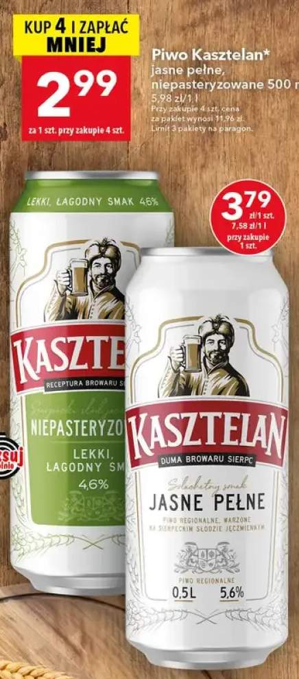Piwo Kasztelan Jasne Pełne +1 wariant