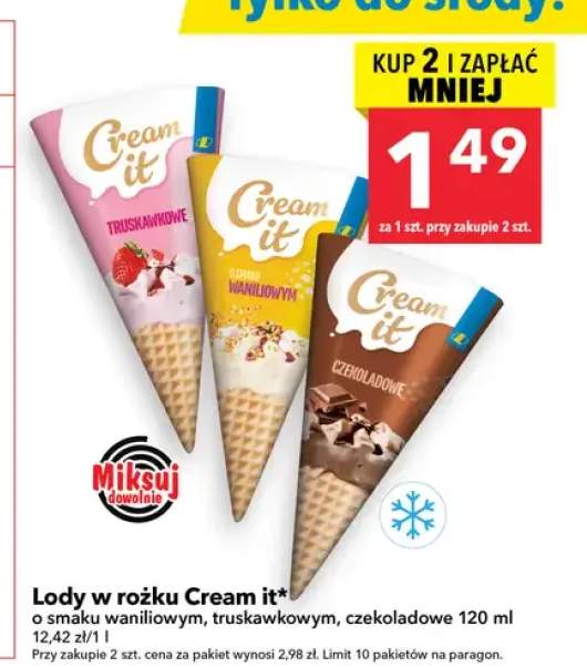 Lody w rożku Cream It o smaku waniliowym +2 warianty