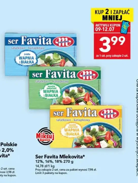 Ser sałatkowo-kanapkowy Favita 12% Mlekovita +2 warianty