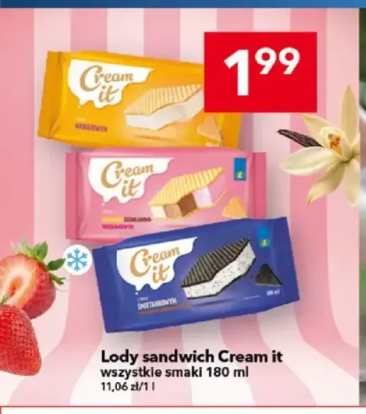 Lody sandwich Cream it truskawkowy +2 warianty