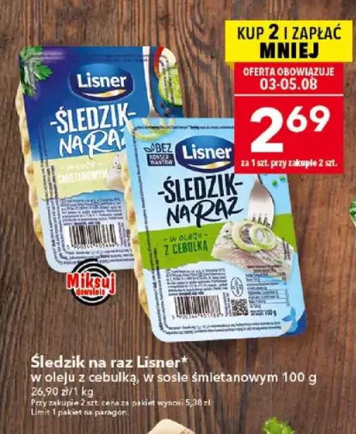 Śledzik na raz w oleju z cebulką Lisner +1 wariant