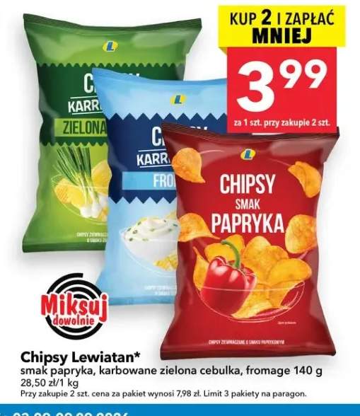 Chipsy smak papryka Lewiatan +2 warianty