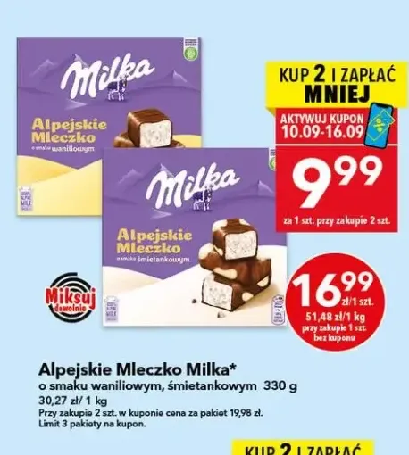 Alpejskie Mleczko Milka o smaku waniliowym +1 wariant