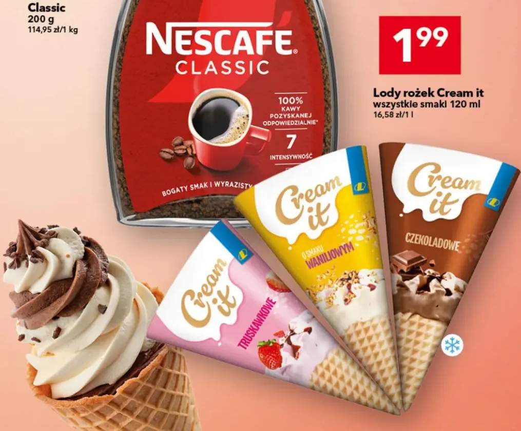Lody rożek Cream it truskawkowe +2 warianty