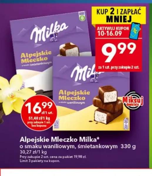 Alpejskie Mleczko Milka o smaku śmietankowym +1 wariant