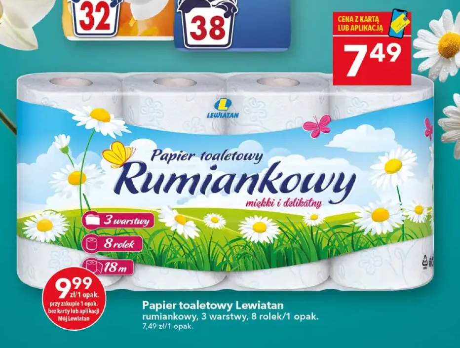 Papier toaletowy Lewiatan rumiankowy 3 warstwy 8-pak