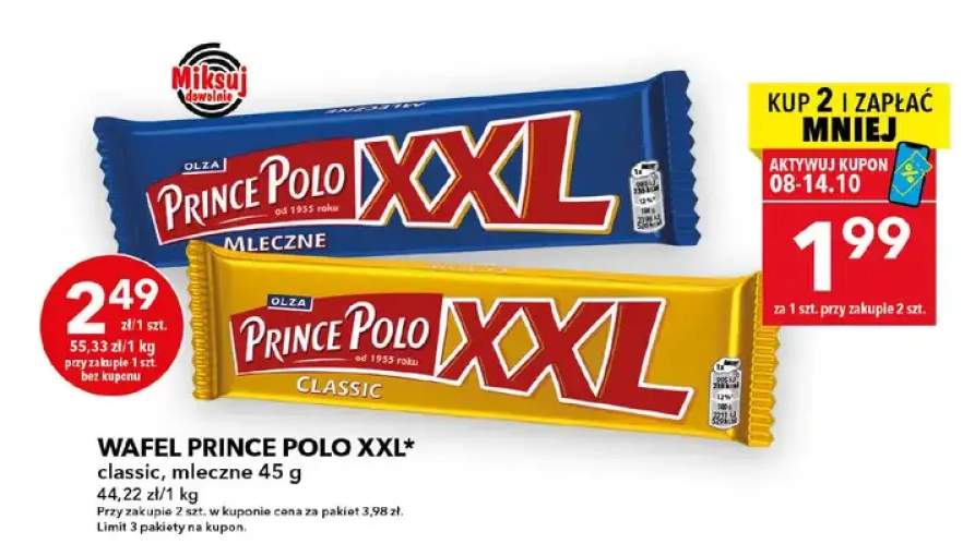 Wafel Prince Polo XXL mleczne +1 wariant