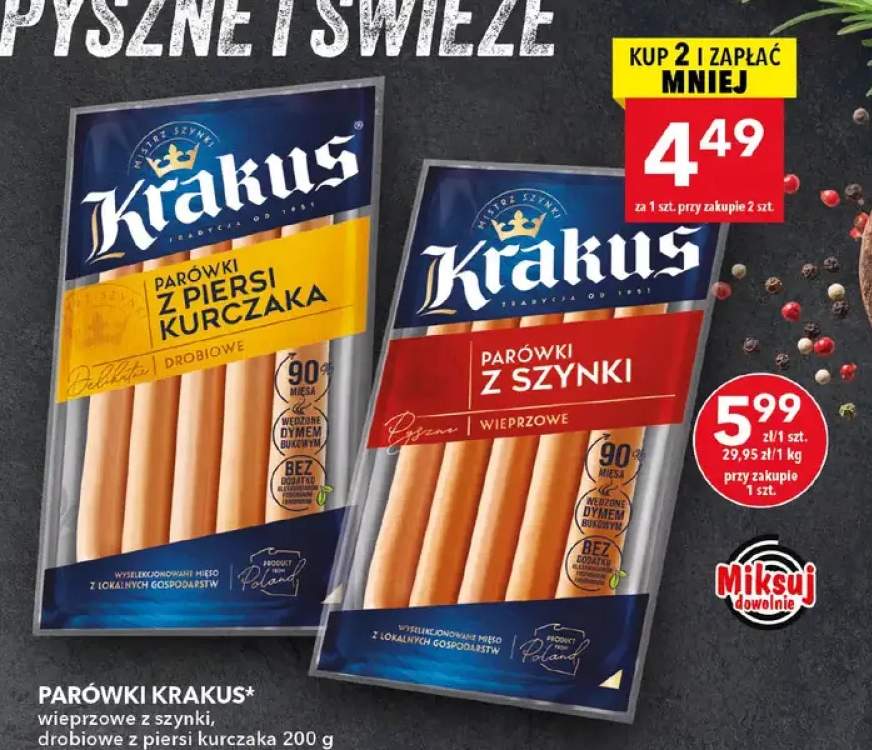 Parówki Krakus wieprzowe z szynki +1 wariant
