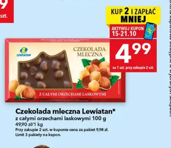 Czekolada mleczna Lewiatan z całymi orzechami laskowymi