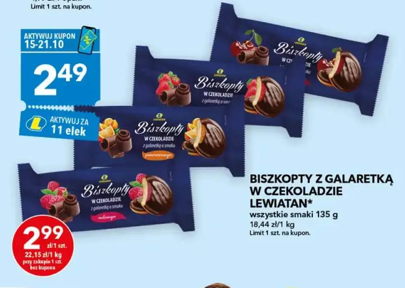 Biszkopty z galaretką w czekoladzie Lewiatan o smaku malinowym +3 warianty