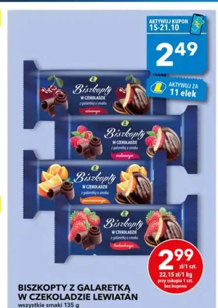 Biszkopty z galaretką w czekoladzie Lewiatan o smaku wiśniowym +3 warianty