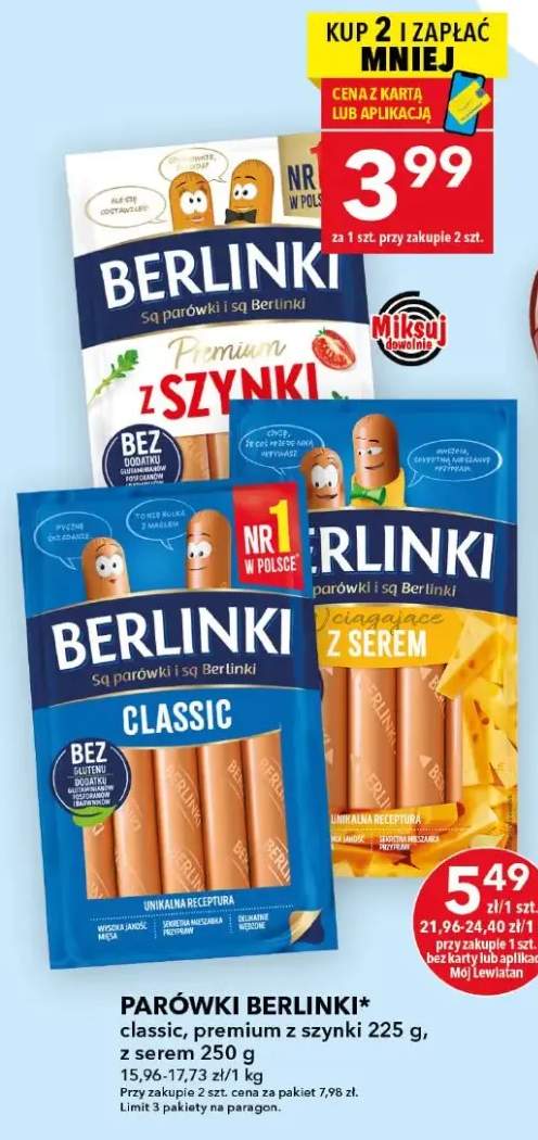 Parówki Berlinki Classic +2 warianty