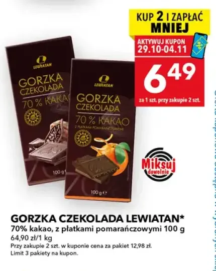 Gorzka czekolada 70% kakao Lewiatan +1 wariant