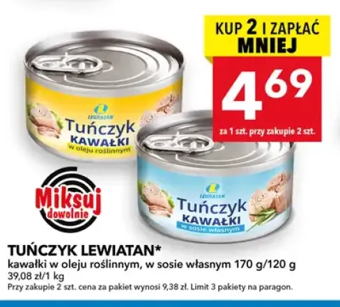 Tuńczyk kawałki w oleju roślinnym Lewiatan +1 wariant