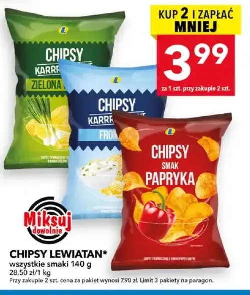 Chipsy karbowane zielona cebulka Lewiatan +2 warianty